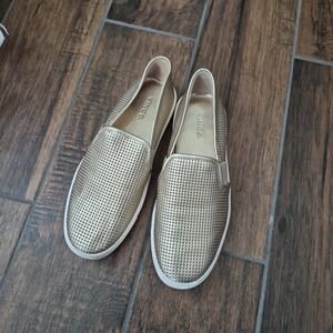 Vince Loafer Women 7.5 Gold Perforated Leather Comfort Casual Slip On Shoes
